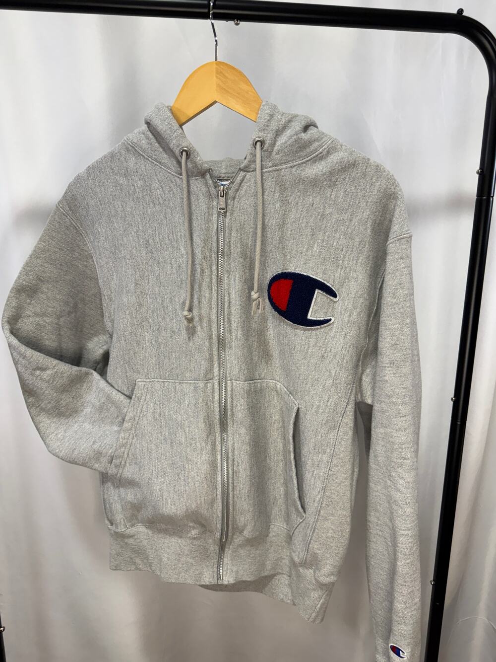 Champion Reverse Weave Full Zip Hoodie Men’s Small Gray Big C Logo Heavyweight